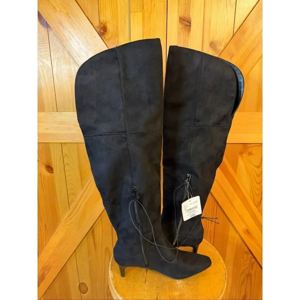 Worthington Valto Faux Suede Black High Over Knee Heeled Boots Size 6M nwt Read